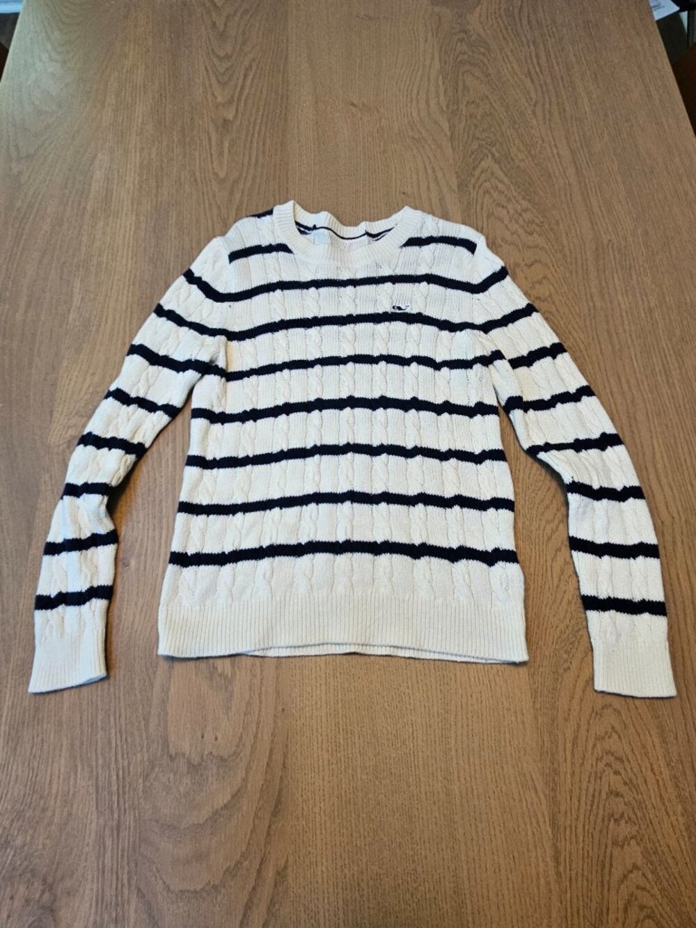 Vineyard Vines Cable Knit Sweater Kids Navy White Striped Youth Large 14-16